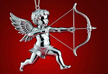 Chrome Cupid Tree Ornament: 3D Design, Shooting Bow, Festive Holiday Decor, Polished Metal Finish, Detailed Render, Elegant Decoration, Unique Christmas, Holiday Item

