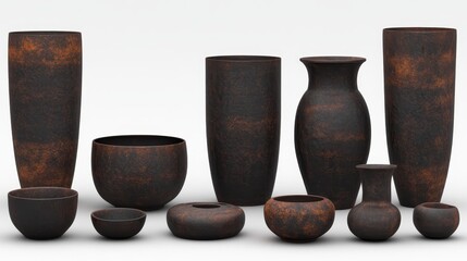 Rustic Brown Pottery Collection Studio Shot