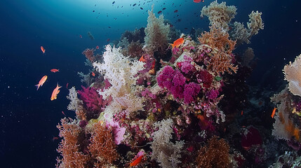 Fototapeta premium Vibrant Underwater Coral Reef Seascape: Stunning Marine Life and Colorful Ecosystem