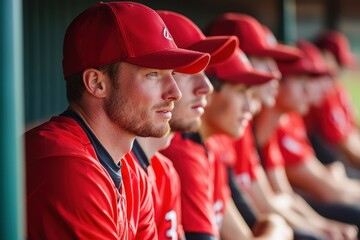 Obraz premium Baseball coach giving instructions to team in dugout baseball field sports photography outdoor environment close-up view teamwork and strategy