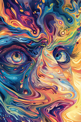 Illustrate a dreamlike scene of a colorful vortex of emotions depicted in vector art style, with twisted camera angles that evoke disorientation and mystery