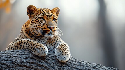 Naklejka premium Majestic Leopard Resting on a Branch in the African Savanna