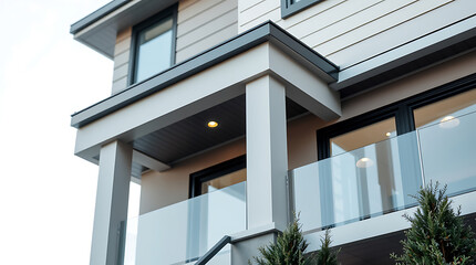 Modern House Exterior: Contemporary Home Design and Architecture. Luxury Real Estate Property with Glass Balcony and Stunning Facade