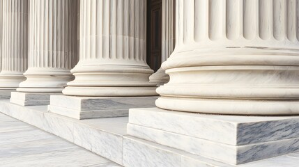 Courthouse pillars standing tall against a clear blue sky, symbolizing justice, law, and the enduring strength of the legal system in society