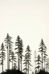 Fototapeta premium ridgeline of pine tree silhouettes, fineline , black and white