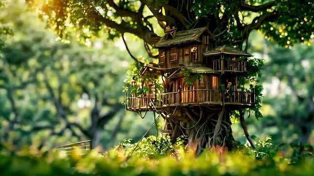 a treehouse in the woods