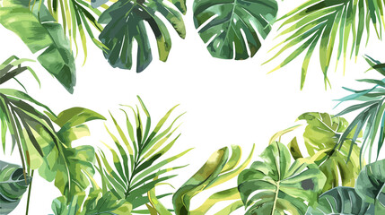 Watercolor style palm leaf illustration on transparent or white background, summer poster background, summer travel web banner, palm day, tropical leaves

