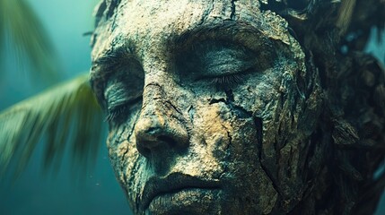 Draw a surreal palm tree with human-like features. --