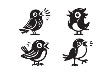 Talking bird cartoon silhouette on white background