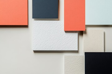 Fototapeta premium creative flat lay of geometric cutouts in various colors and textures arranged neatly on neutral background