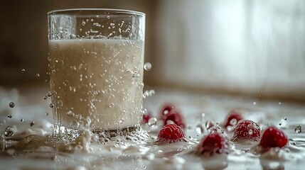 Refreshing Milk Splash with Raspberries: A Burst of Creamy Delight