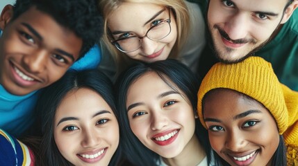 Obraz premium Diverse Group of Friends Smiling Together in Close-Up Photo