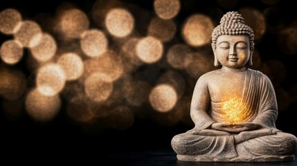 Fototapeta premium Serene Buddha Statue Illuminated by Golden Lights