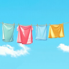 Clothes drying on a line, sunny sky, fresh laundry, summer cleaning, home