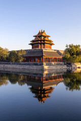 Fototapeta premium Beautiful water reflection of Forbidden City Corner Tower or Jiaolou in Beijing