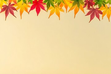 Autumnal Japanese Maple Leaf Border on Cream Background