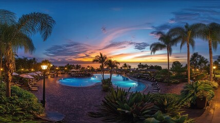Fototapeta premium Tranquil Sunset at the Luxurious Resort Pool
