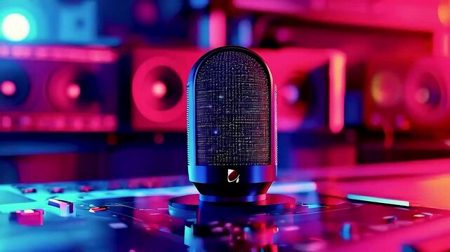 a microphone  and  a mixing desk