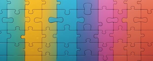Puzzle piece on a vibrant rainbow colored background with abstract design elements