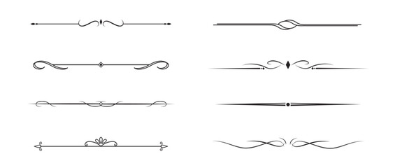 Set of Vintage decorative lines. text dividers. Line border. Lines separators, Borders, Vintage dividers, Underline elements. Vector illustration