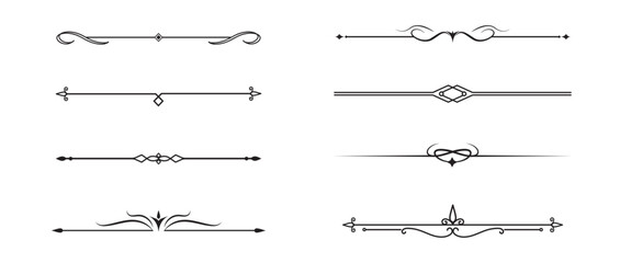 Set of Vintage decorative lines. text dividers. Line border. Lines separators, Borders, Vintage dividers, Underline elements. Vector illustration