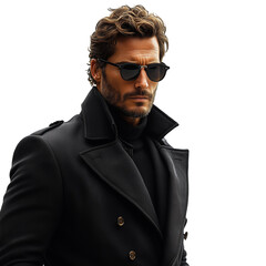 Obraz premium A stylish man in sunglasses and a black coat, exuding confidence and sophistication.
