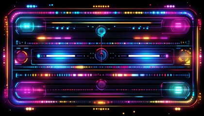 Obraz premium Neon Cyberpunk HUD Interface: Futuristic Digital Display with Vibrant Lights and Glowing Elements