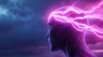 Obraz premium electricity Energy Wave or Pulse Energy waves flowing through a human body silhouette, representing vitality, health, and the power of human potential.