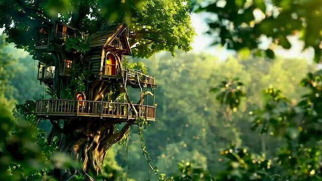 a treehouse in the woods