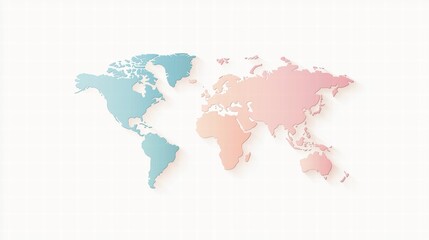 Flat Vector World Map A world map with continents highlighted in different colors, ideal for visualizing global data and geographic distribution.
