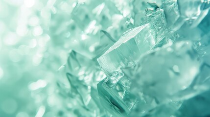 Obraz premium Beautiful Crystal Formation with Soft Green Hue, Capturing the Intricate Details and Reflection of Light in a Dreamy, Ethereal Background Setting