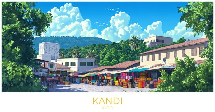 Kandi Benin Travel Poster Flat Illustration Print Decor Gift Canvas Wall Art