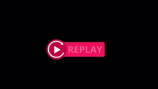  Action replay icon with rotating arrow, Action replay loop animation on black background, Replay sign template with alpha channel.