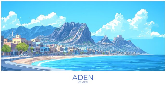 Aden Yemen Travel Poster Flat Illustration Print Decor Gift Canvas Wall Art