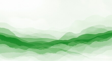 Serene Green Mountain Landscape Abstract Watercolor Background
