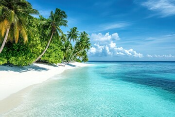 A stunning showcasing crystal clear turquoise waters and pristine white sandy beaches