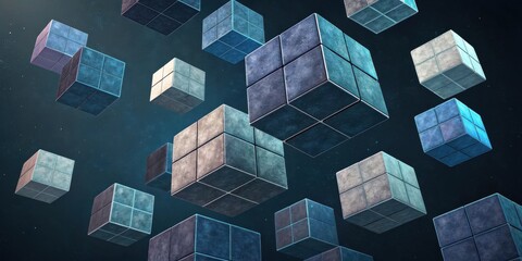 Abstract Digital Cubes Floating in Dark Space A Futuristic Technological Concept