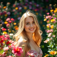 Naklejka premium Portrait of a blonde woman in the garden