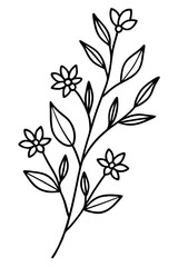 Trendy floral branch and minimalist flowers for logo or decorations. Hand drawn line wedding herb, elegant leaves for invitation save the date card. Botanical rustic trendy greenery