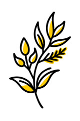 Trendy floral branch and minimalist flowers for logo or decorations. Hand drawn line wedding herb, elegant leaves for invitation save the date card. Botanical rustic trendy greenery