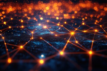 Abstract digital network of interconnected glowing lines and nodes, creating a mesmerizing visual of data flow and connectivity