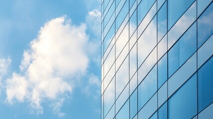 Obraz premium modern high-rise with all-glass facade reflecting dramatic sky and surrounding cityscape