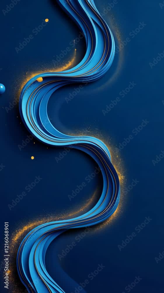 Poster a blue line with stars and a blue sphere. the line is curved and the sphere is round