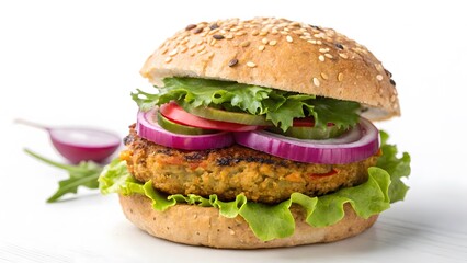 Close-Up of Gourmet Veggie Burger with Fresh Ingredients V6