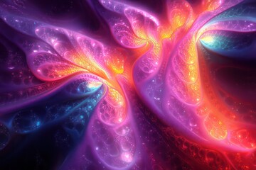 Abstract fractal patterns in vibrant colors, forming intricate and mesmerizing shapes that seem to pulse with energy