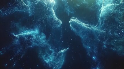Glowing Blue Nebula Cosmic Clouds Dark Space Background
