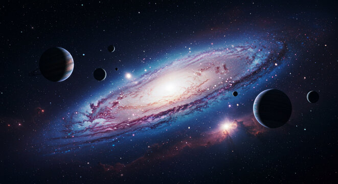 A captivating scene that evokes a sense of wonder and awe at the vastness of the universe, suitable for use as wallpaper, educational material, or as inspiration for science fiction and astronomy-them