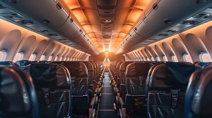 Fototapeta premium Interior of airplane with seats and lights