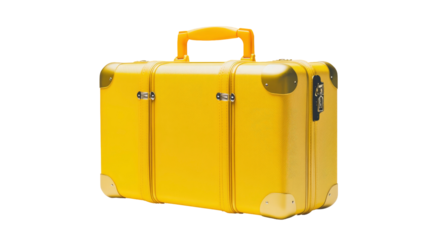 A yellow travel suitcase with transparent PNG background