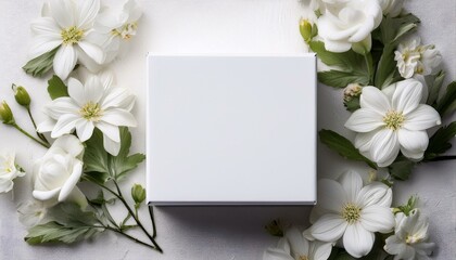 A white box in the middle of a white floral background